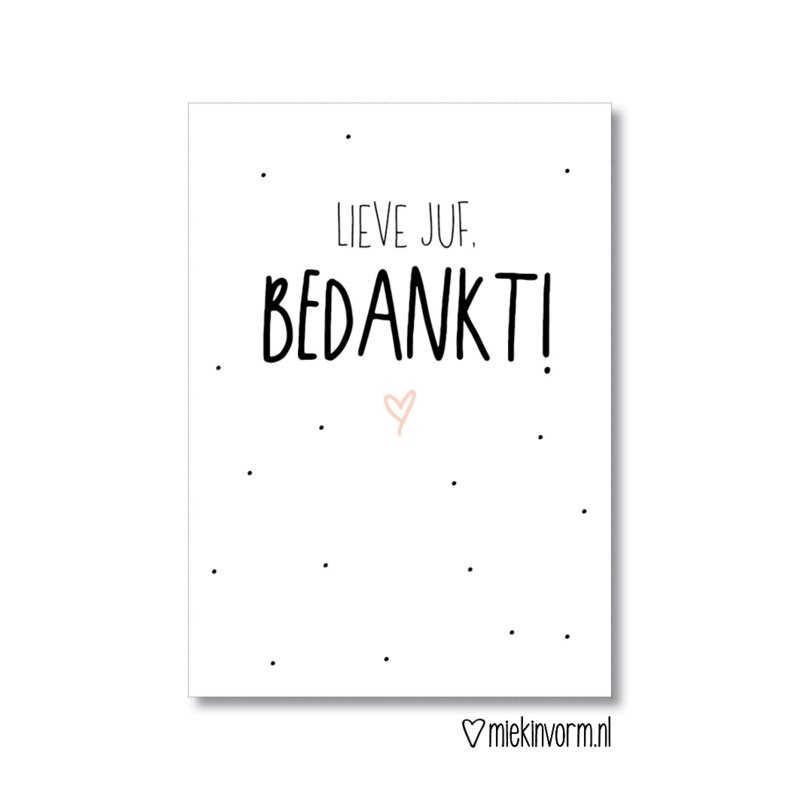 kaart lieve juf bedankt