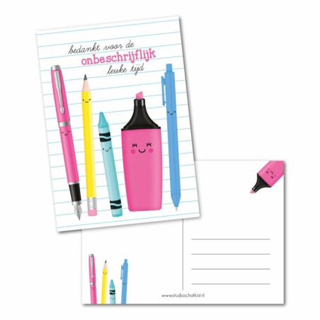 kaart bedankt voor onbeschrijflijk leuke tijd