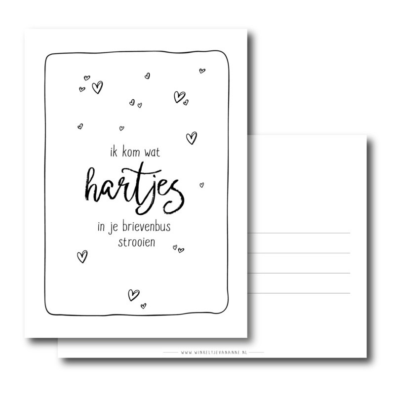 kaart ik kom wat hartjes in je brievenbus strooien