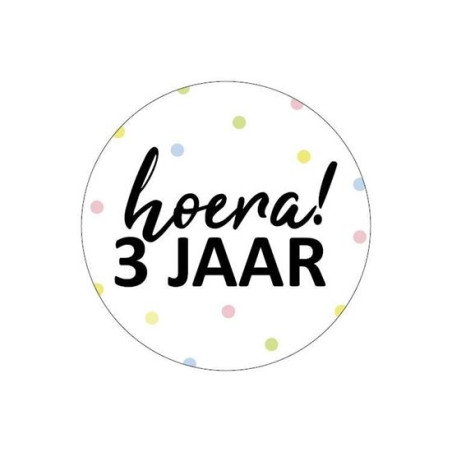 sticker hoera 3 jaar
