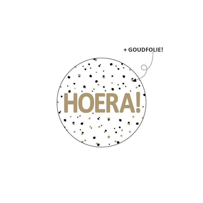 sticker hoera goud zwart