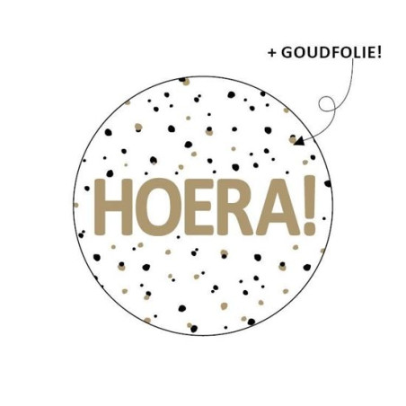 sticker hoera goud zwart