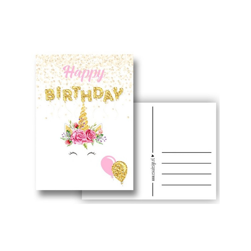 kaart happy birthday unicorn