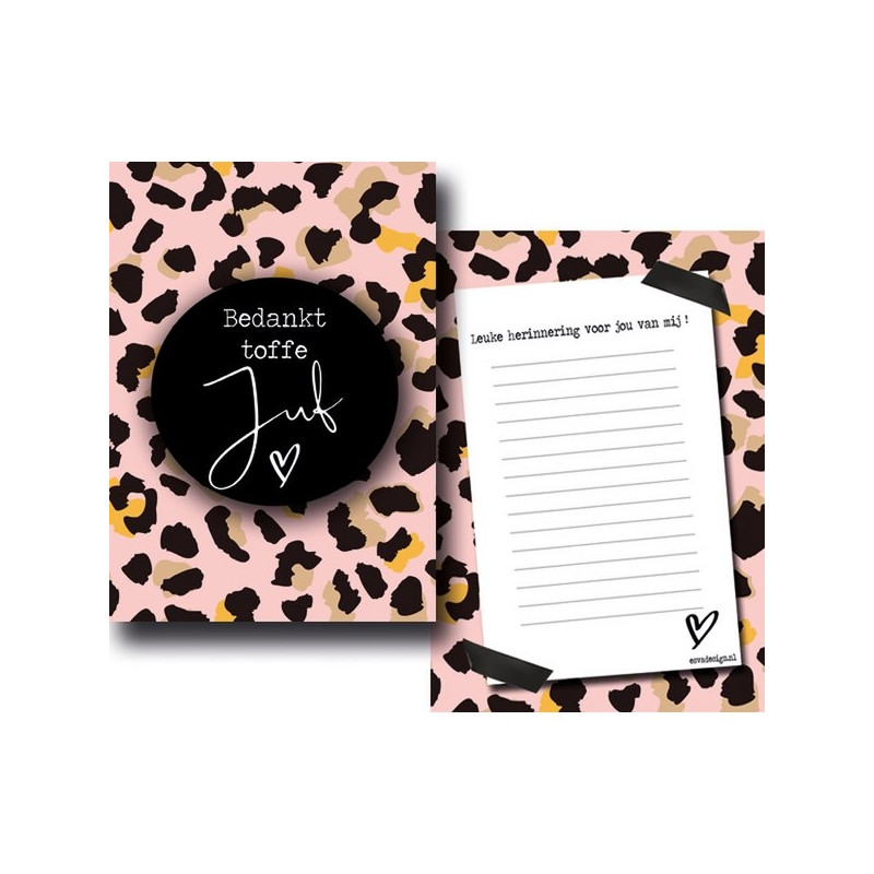 kaart toffe juf leopard roze