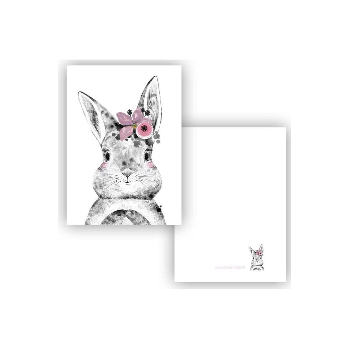 mini kaartje konijn roze
