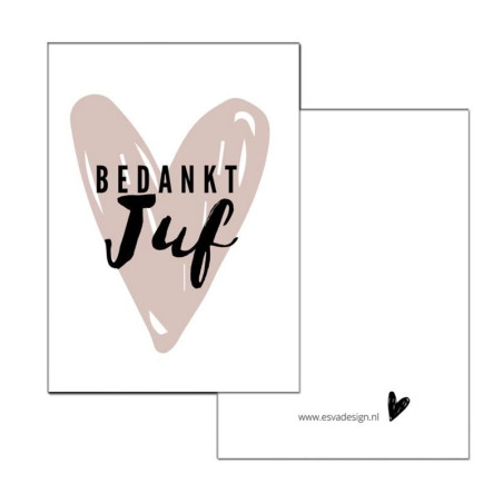 mini kaartje bedankt juf roze