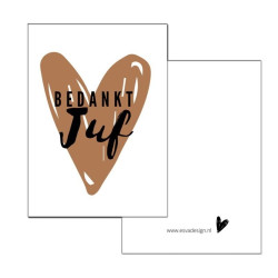 mini kaartje bedankt juf cognac