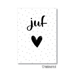 kaart juf zwart wit hart