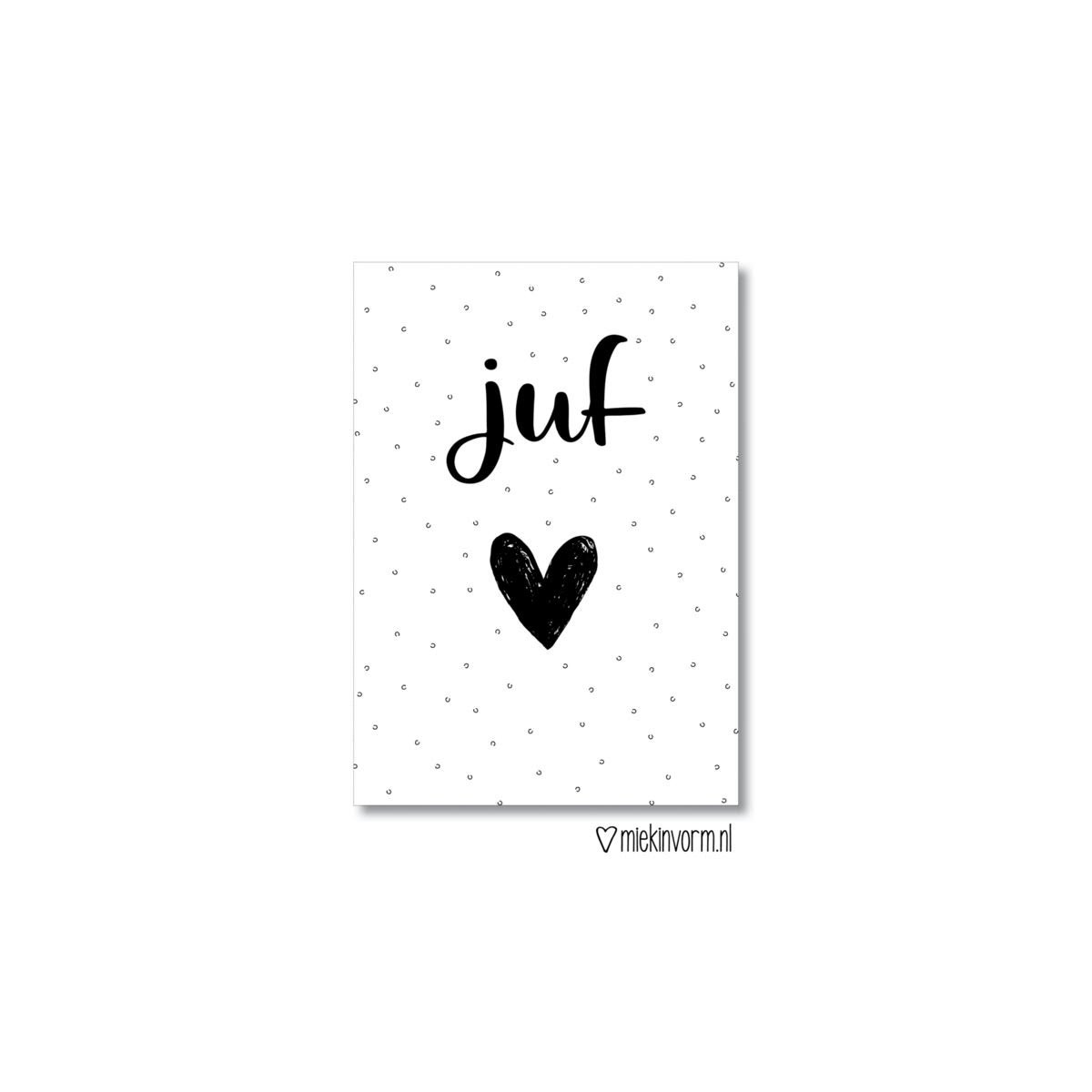 kaart juf zwart wit hart
