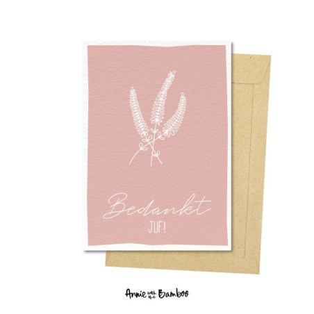 kaart roze bedankt juf