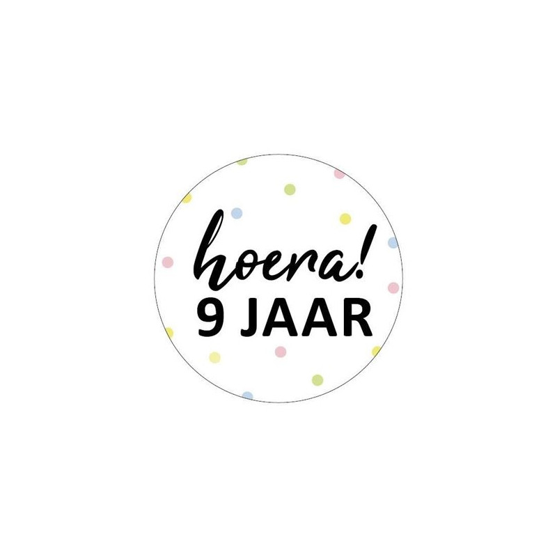 sticker hoera 9 jaar