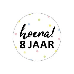 sticker hoera 8 jaar