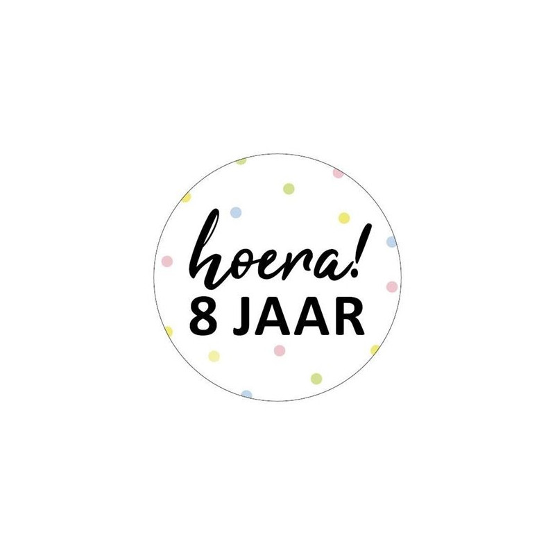 sticker hoera 8 jaar