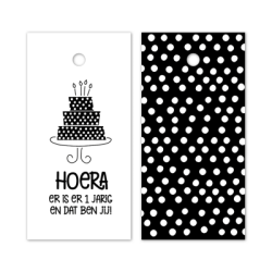 kadolabel jarig zwart wit