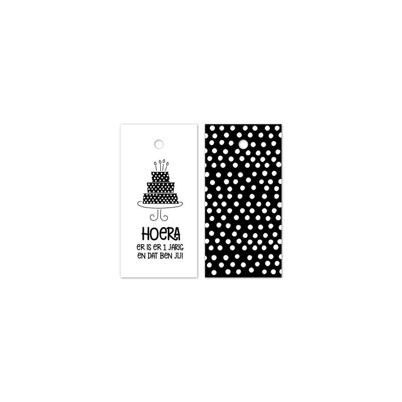 kadolabel jarig zwart wit