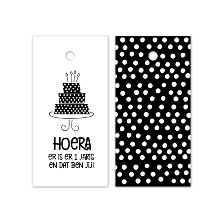 kadolabel jarig zwart wit
