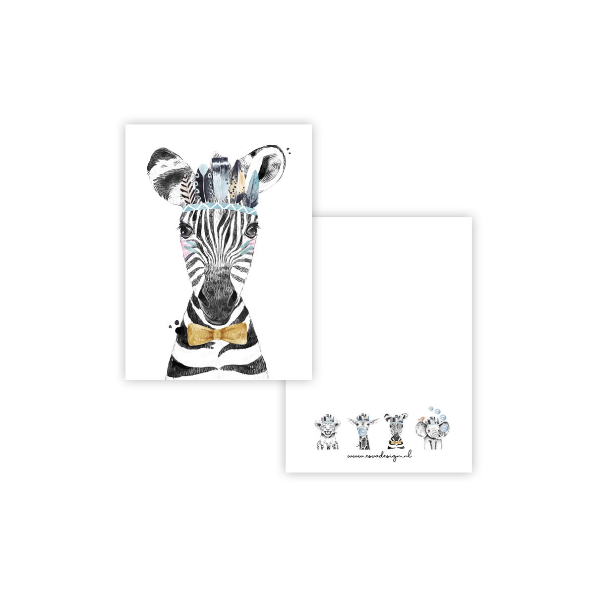 mini kaartje zebra blauw