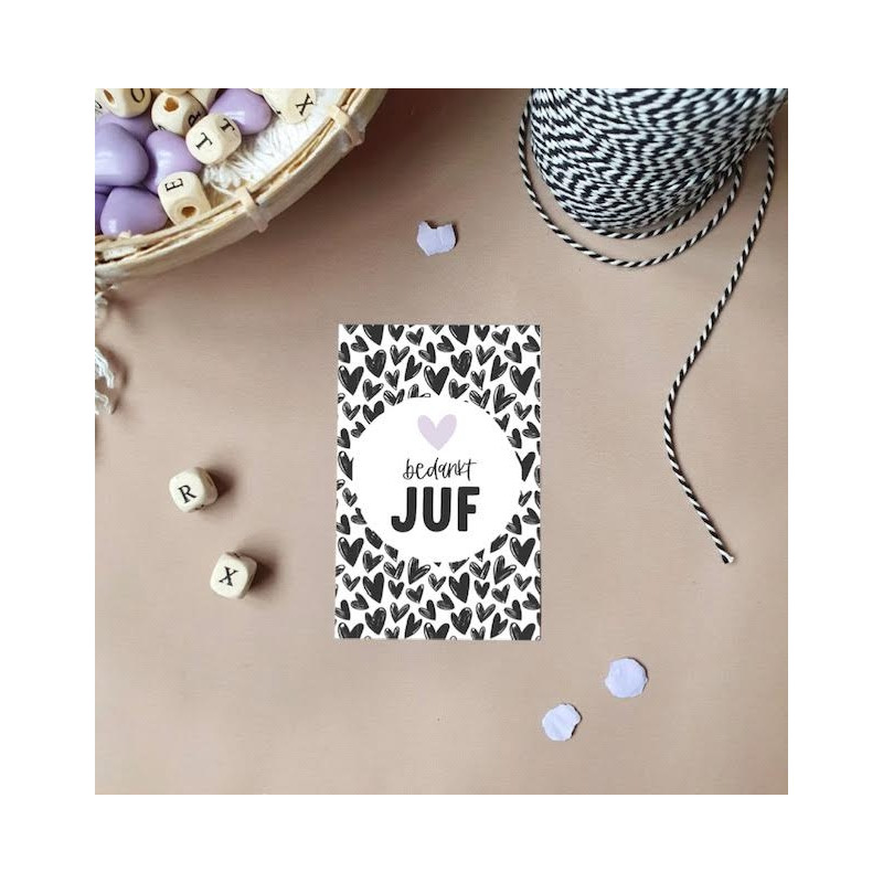 minikaart bedankt juf hartjes