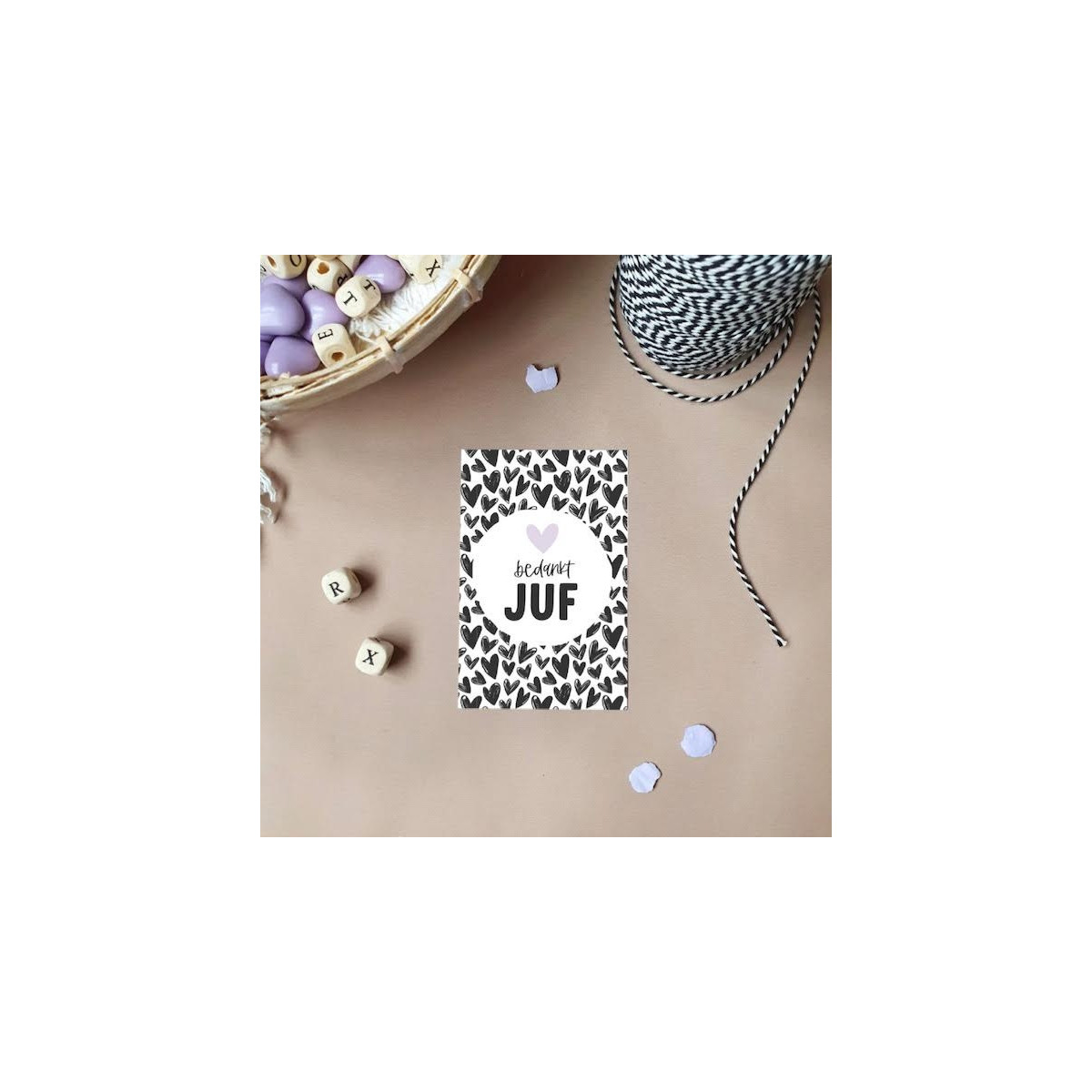 minikaart bedankt juf hartjes