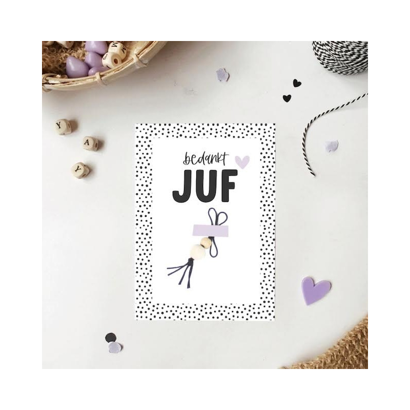 kaart gelukspoppetje bedankt juf