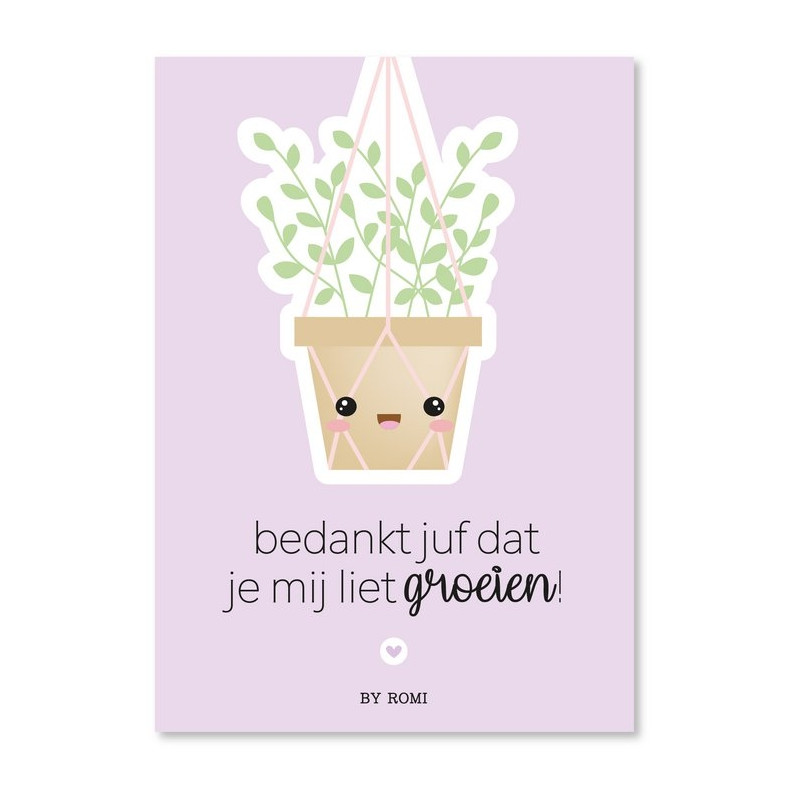 kaart bedankt juf groeien