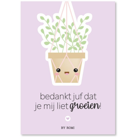 kaart bedankt juf groeien