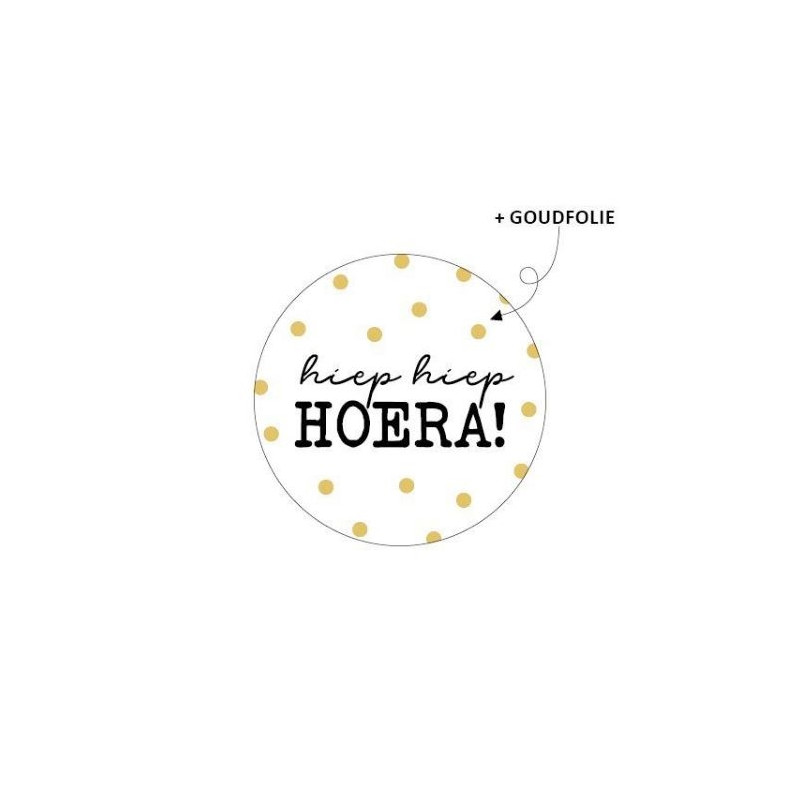 sticker wit hiep hiep hoera goud