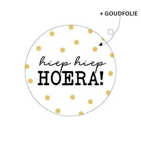 sticker wit hiep hiep hoera goud