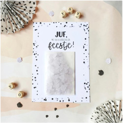 ansichtkaart confetti juf feestje