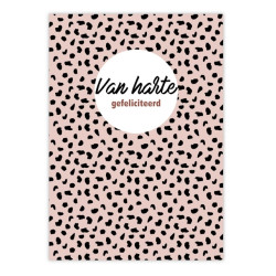 kaart roze dots gefeliciteerd