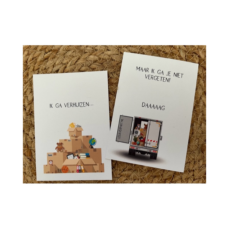 traktatie kaart ik ga verhuizen verhuisdozen