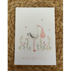 minikaart hoera zusje ooievaar