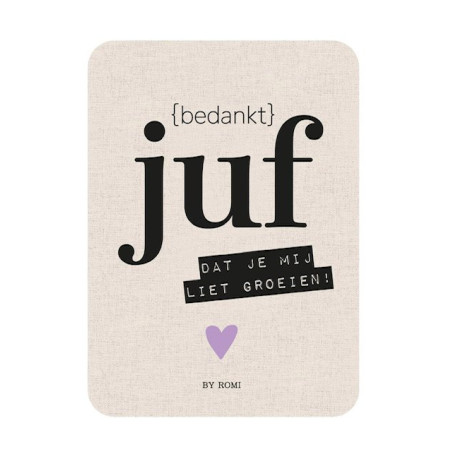 kaart juf bedankt groeien hartje