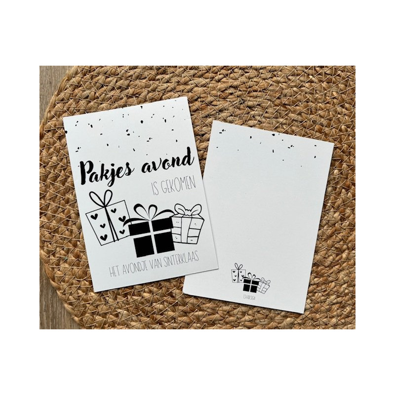 Kaart pakjesavond gekomen sinterklaas