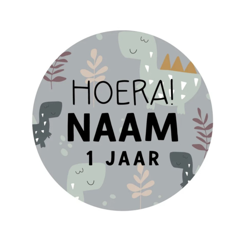 gepersonaliseerde stickervel dino grijs