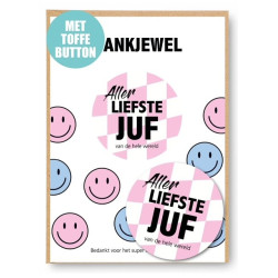 Ansichtkaart button allerliefste Juf