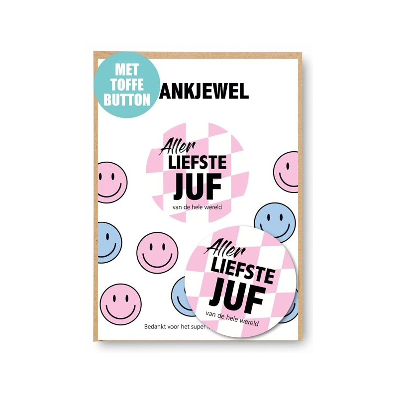 Ansichtkaart button allerliefste Juf