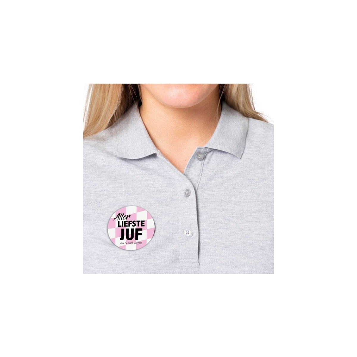 Ansichtkaart button allerliefste Juf