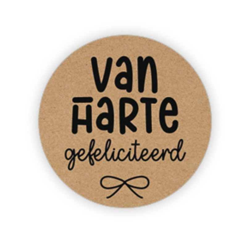 sticker van harte gefeliciteerd kraft strik