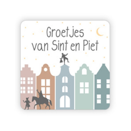sticker vierkant huisjes groetjes sint piet