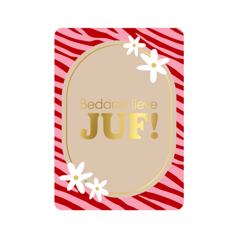 kaart juf roze streepjes
