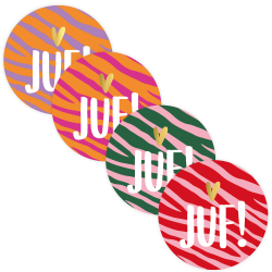 Stickermix JUF! jungle in kleur met gouden hartje 50 mm 4 stuks