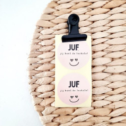 sticker roze juf leukste