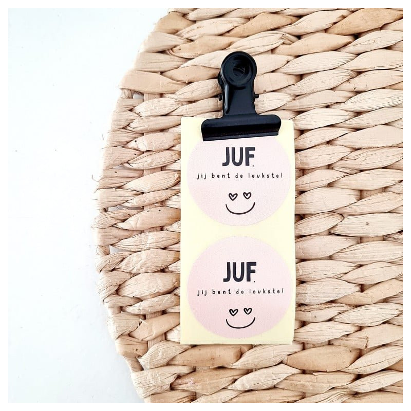 sticker roze juf leukste