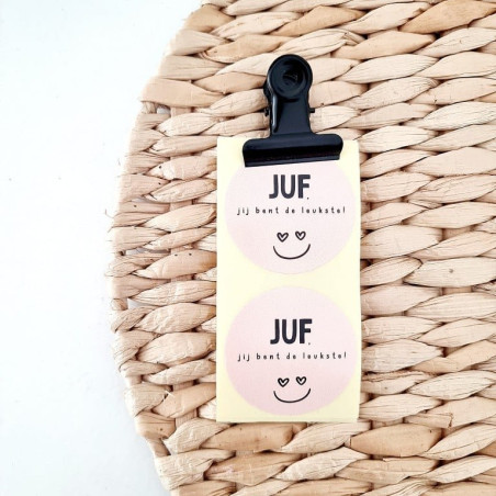 sticker roze juf leukste