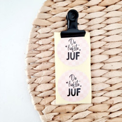 sticker de liefste juf roze