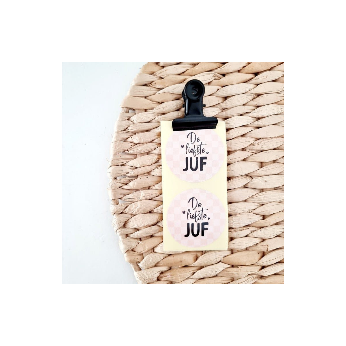 sticker de liefste juf roze