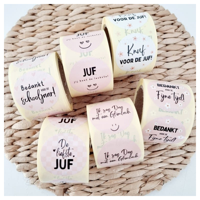 sticker roze juf leukste