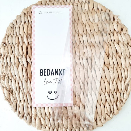 feestzakje bedankt lieve juf roze smiley