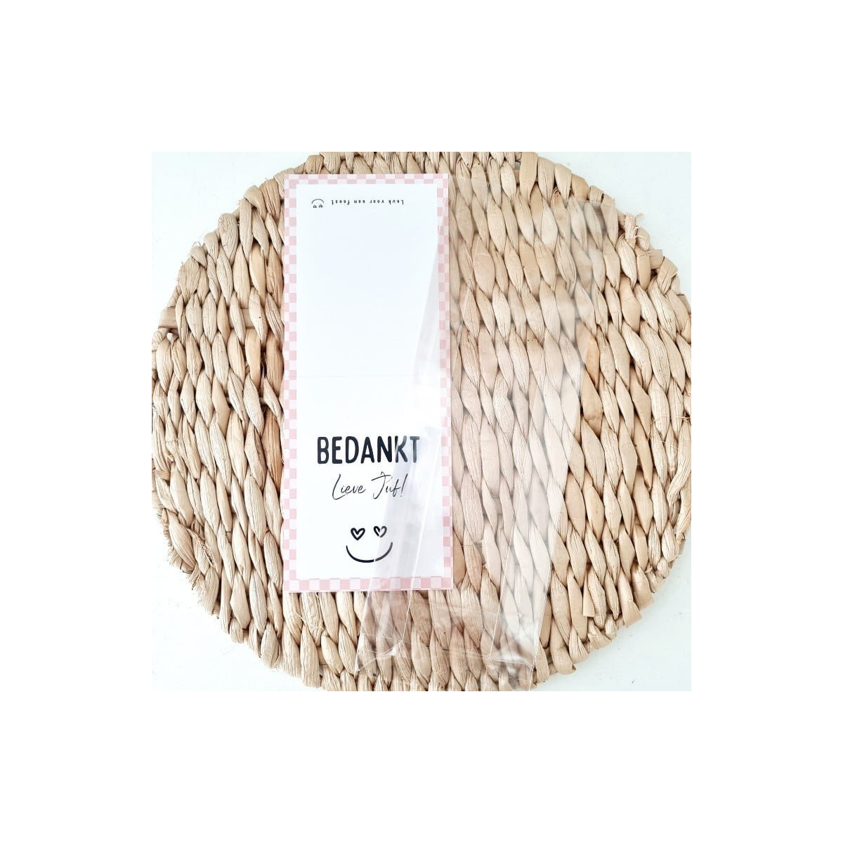 feestzakje bedankt lieve juf roze smiley